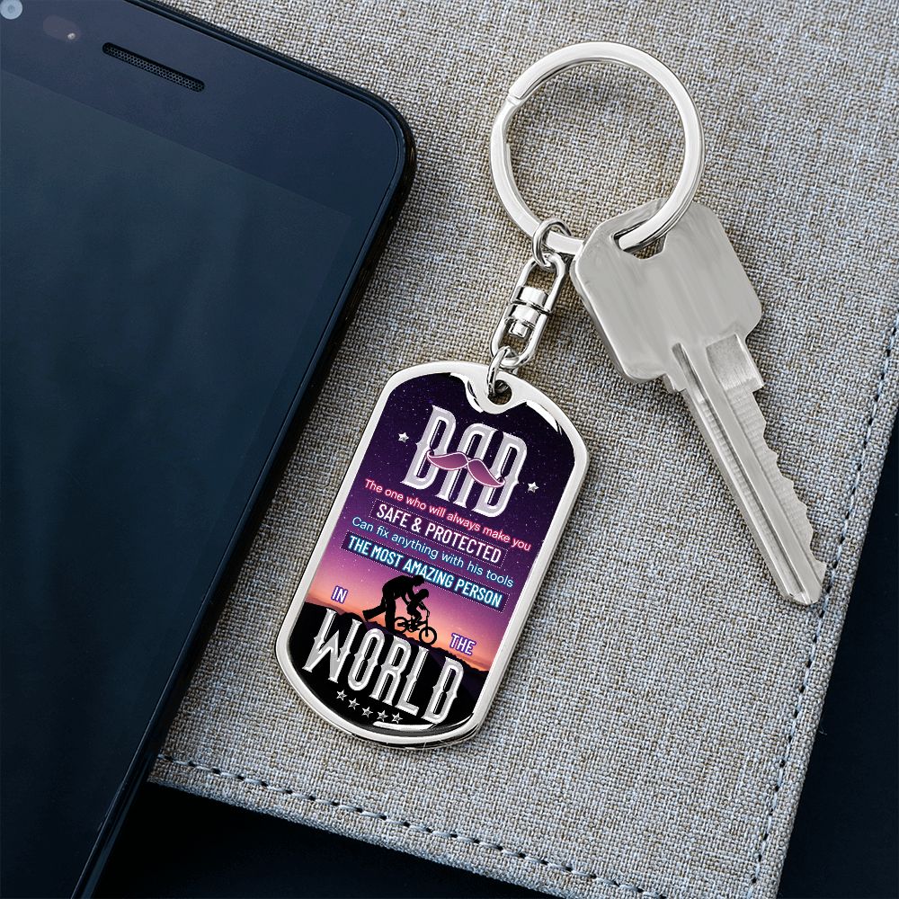 DAD The One Dog Tag Keychain