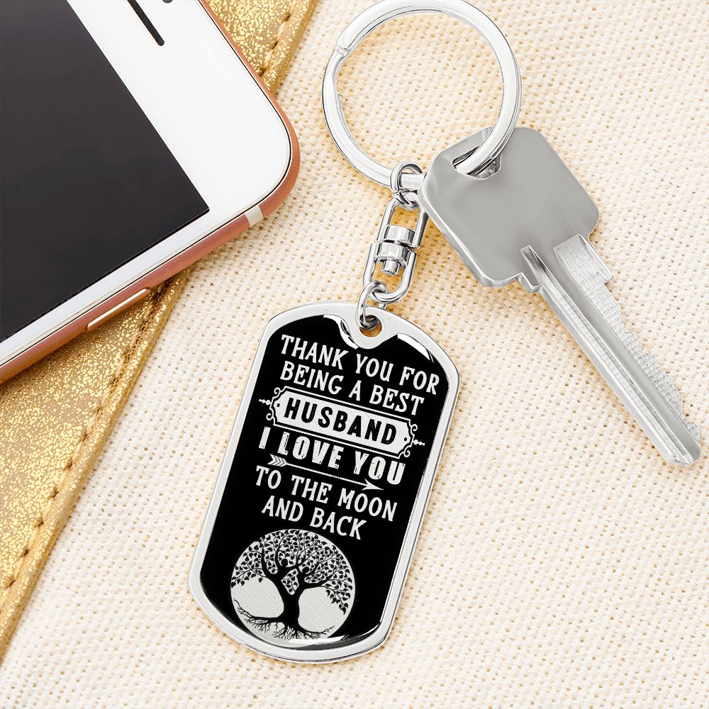 Husband I Love You to the Moon - Dog Tag Keychain