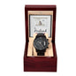 My Husband, My Love- Black Chronograph Watch W/Mahogany Box