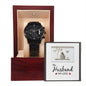 My Husband, My Love- Black Chronograph Watch W/Mahogany Box