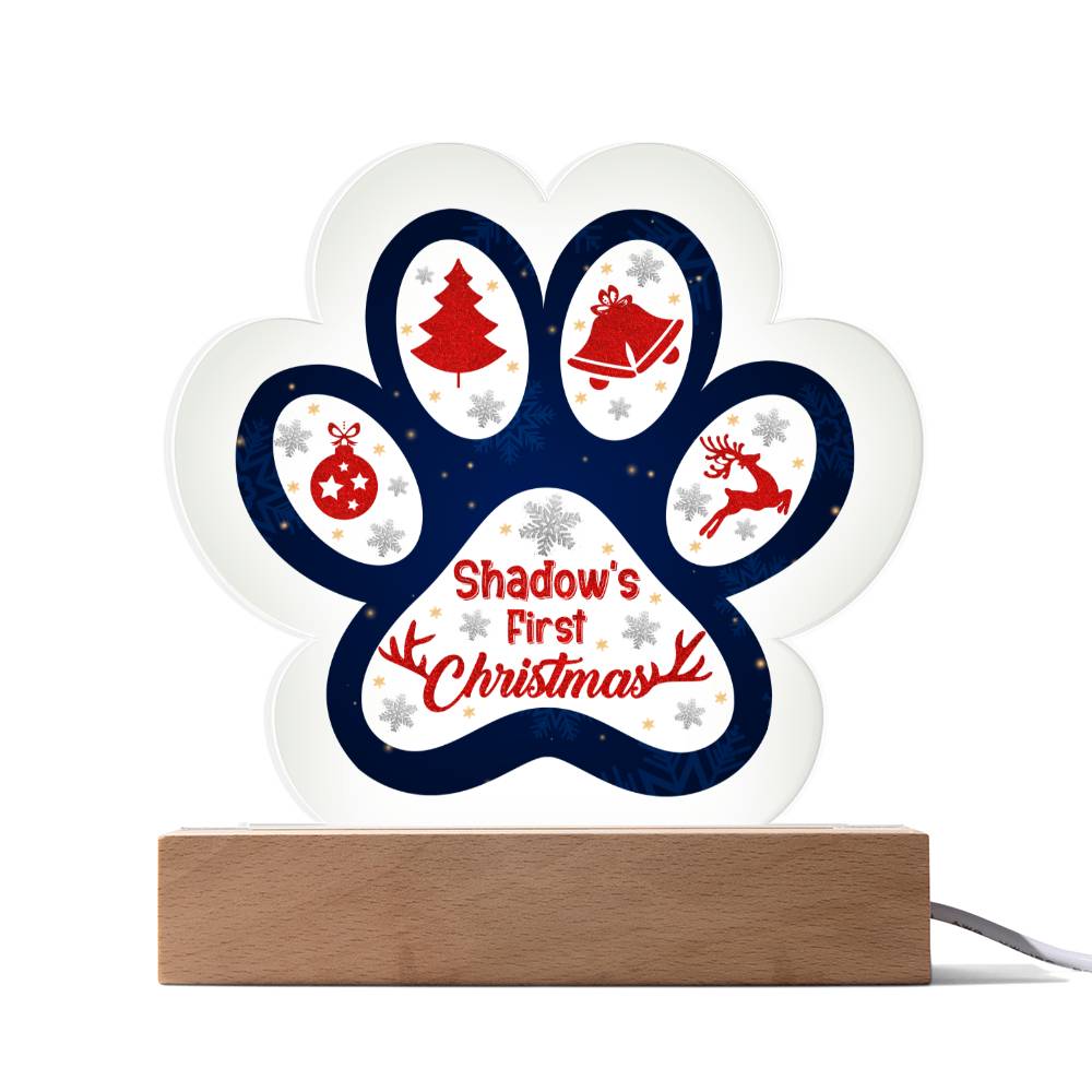 Paw Print Acrylic Plaque - First Christmas