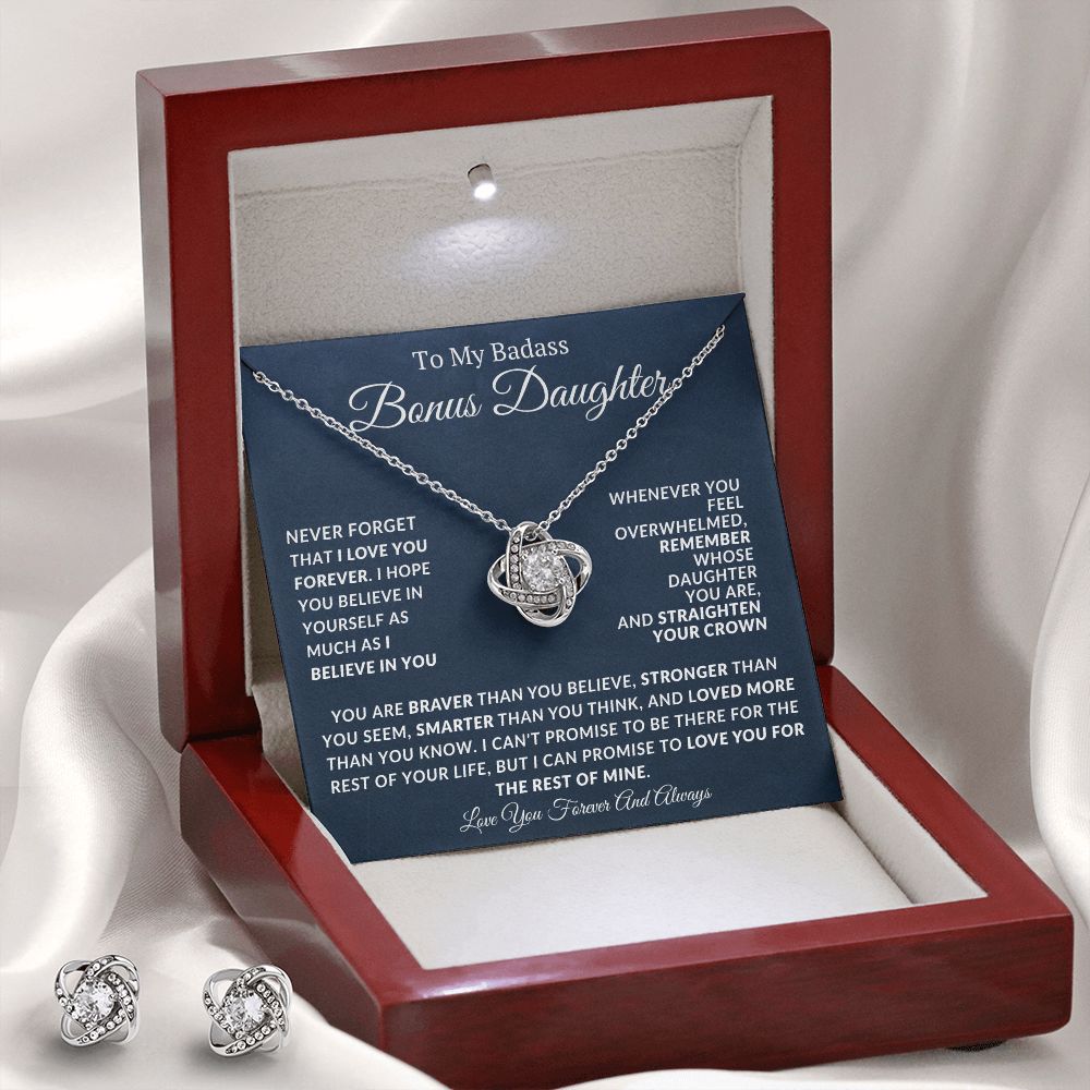 Bonus Daughter Love Knot Earring And Necklace Set