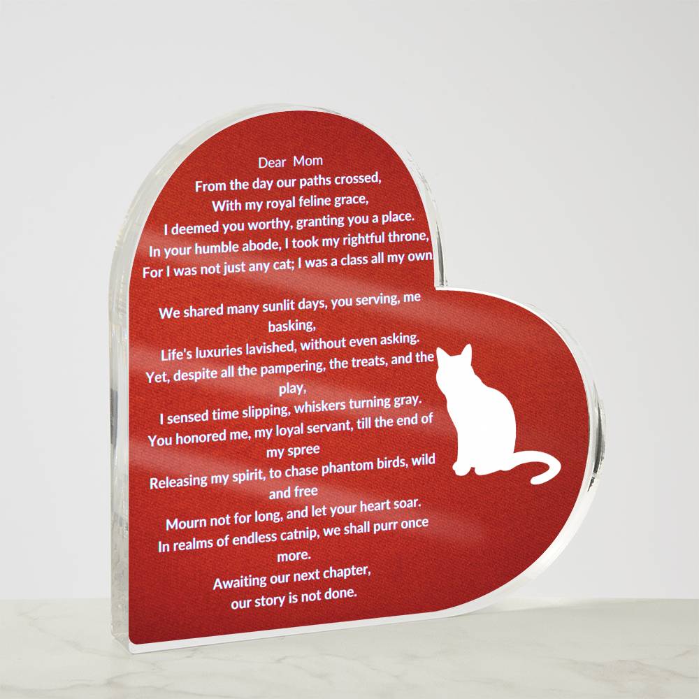 Dear Mom Acrylic Memorial Cat Plaque